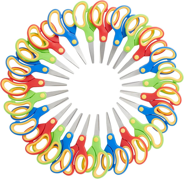24 Pack Blunt Tip Scissors - Classroom Bulk Pack for Kids Crafts, 5 Inch, 3 Colors