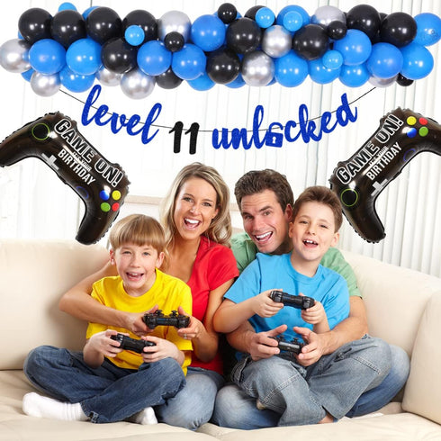 Video Game 11th Birthday Decorations for Boys, Level Up 11 Birthday Supplies, Unlocked Cake Topper Banner