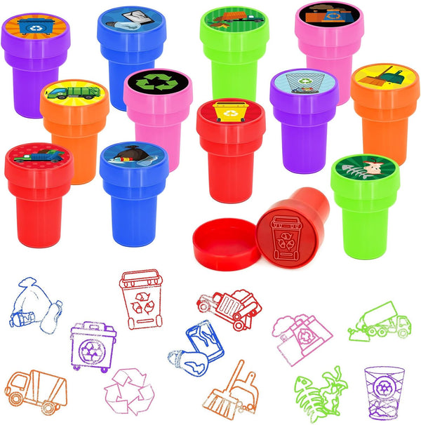 Cinrobiye 24 Pcs Garbage Truck Party Favor Stampers,Garbage Truck Party Supplies, Truck