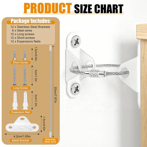 6-Pack Furniture Anchors for Baby Proofing, Anti Tip Straps Safety Kit to Prevent Dresser, Bookshelf, Cabinet from