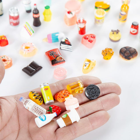 50 Pcs Miniature Food Drink Bottles & Soda Pop Cans for 1/12 Doll House (25 Food + 25 Drink)