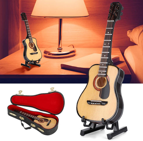 Wooden Miniature Guitar with Stand and Case, 5.9in Black Mini Guitar Model for Home Decor