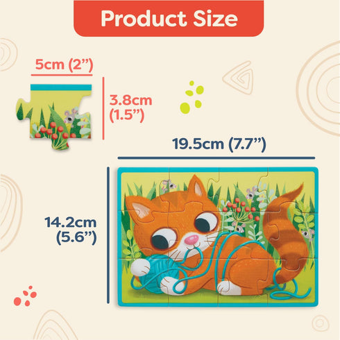 B. toys Pack o' Puzzles 2-Pack, Pets & Dinos Wooden Puzzle Box Set, 12-Piece Jigsaw Puzzles for Kids 3 Years +