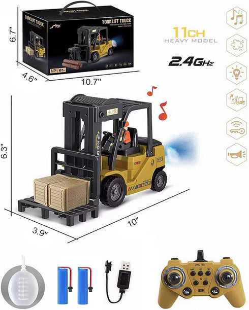 11 1:24 3+ Channel RC Forklift - Scale Construction Truck Toy, Yellow, Years, Male, Children