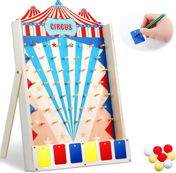 Fulmoon Disk Drop Game with 10 Disks, Classic Circus Theme, Fun Party Game Wood Board Game for Teens Adults, 15.7 x 10