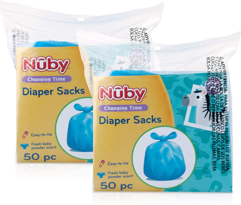 Nuby Diaper Disposable Bags, Fresh Baby Powder Scent, 2 Pack (50 Count Each)
