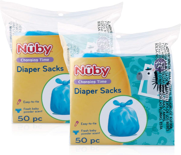 Nuby Diaper Disposable Bags, Fresh Baby Powder Scent, 2 Pack (50 Count Each)