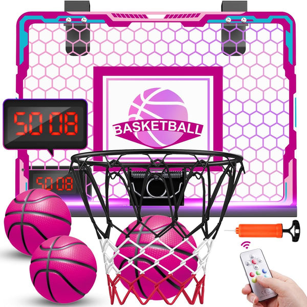 VATOS Basketball Hoop for Girls, Indoor Pink Basketball Hoop with Electronic Scoreboard & Remote Controller