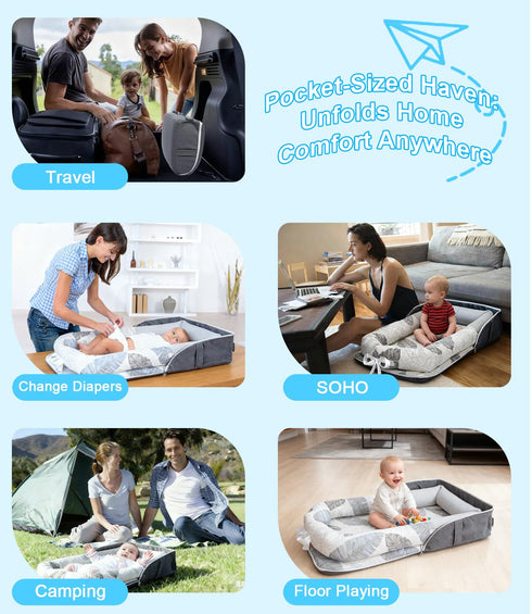 0-12 Baby Lounger, Portable Foldable Travel Lounger for Newborn Month, Washable Lightweight Infant Nest with Canopy