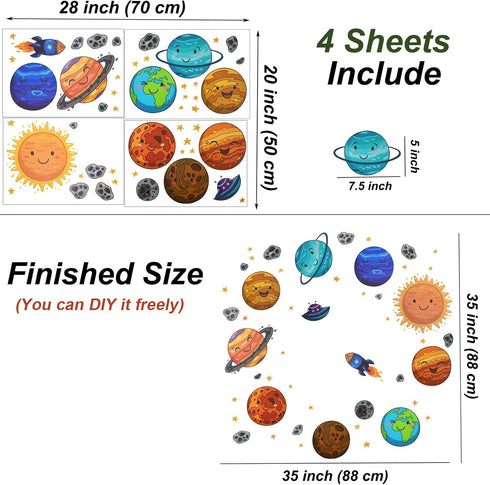 (35 35 Inch) Maydahui Universe Space Planets Wall Decal Solar System Wall Stickers x Peel Stick Removable Cartoon