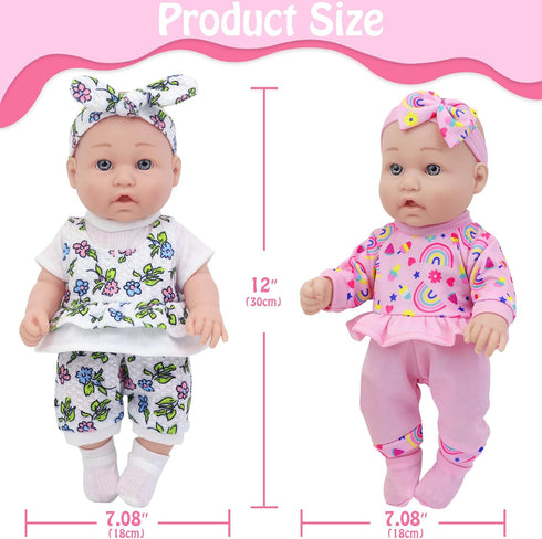 12 Inch Accessories,16 Playset Sets 12 Inch Doll,2 Sets Ecore Fun Baby Doll with Clothes and Pcs Reborn Alive Doll
