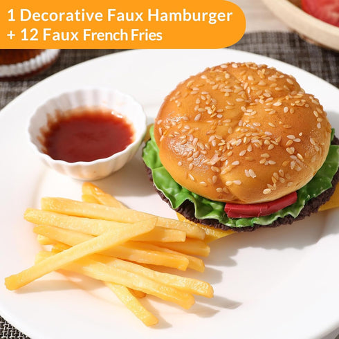 Joeabor 12 Artificial Hamburger & Artificial French Fries Realistic Fake Food for Display Faux Burger for Decoration