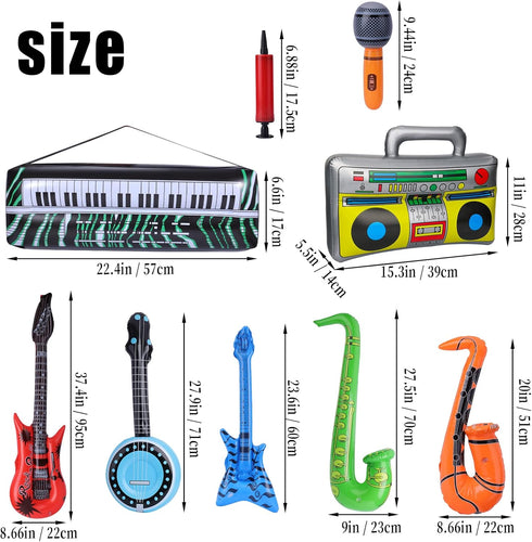 16 Pcs Inflatable Rockstar Toy Set - Inflatable Instruments Set for Rock n Roll Party Decorations | Guitar, Lute,