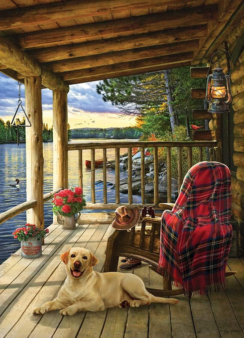 Cobble Hill 1000 Piece Puzzle - Cabin Porch - Includes Sample Poster