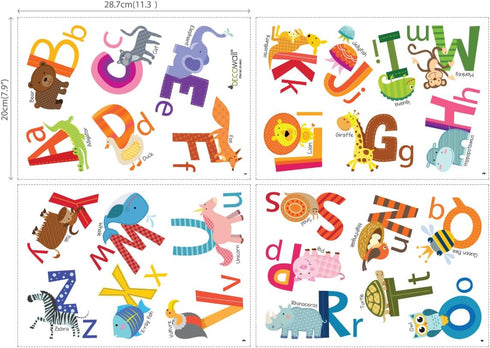 DECOWALL DS4-8002 Animal Alphabet Kids Wall Stickers - Peel and Stick Removable Decals for Nursery, Bedroom, Living Room