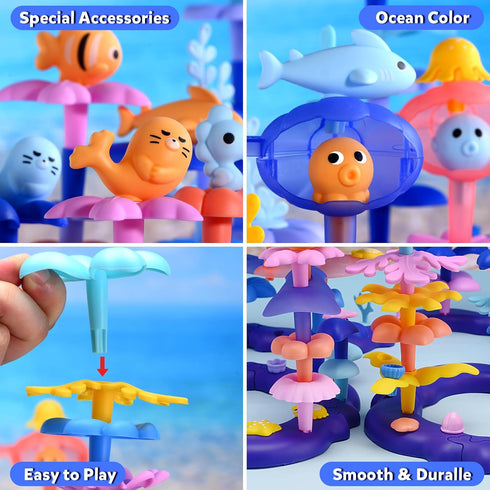 156Pcs 3 4 5 6 7 8Year Doloowee Flower Garden Building Toys for Girls Old, Upgrade DIY Marine Coral Stacking Toys, STEM