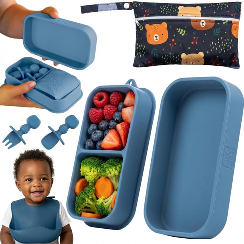 Palz and Pandy Baby Travel Essentials 6 Pc Silicone Feeding Set - Portable Toddler Plates