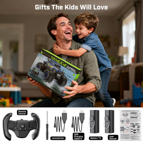 6+, 4X4 2.4GHz 1/18 WayEee Remote Control Car Toys for Kids RC Car Waterproof Monster Truck Toys, Amphibious Pickup