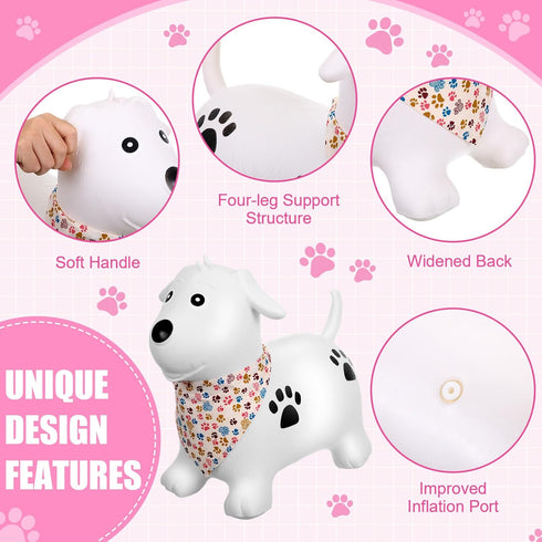 2 Pack Bouncy Dog Hopper - Inflatable Bouncing Dog Jumping Animals with Pump, Classic Style Gift for Boys Girls (White,