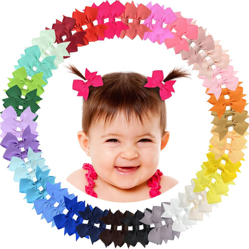 Baby Hair Clips 60PCS - 2" Fully Lined Tiny Hair Bows Alligator Clips for Infants and Toddlers