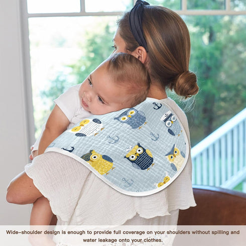 decor gift 4 Pack 22x11in Cotton Muslin Burp Cloths Breathable Funny Ocean Owl Blue washcloth for Newborns boy and Girl