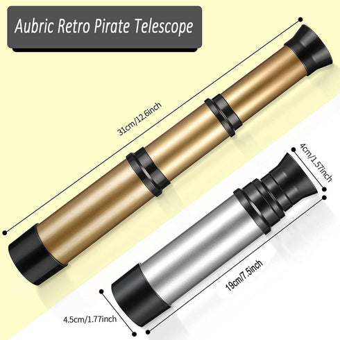 Aubric 4pcs Pack Kids Pirate Telescope & Compass Toy Kits Plastic Collapsible Handheld Retro Telescope Spyglass