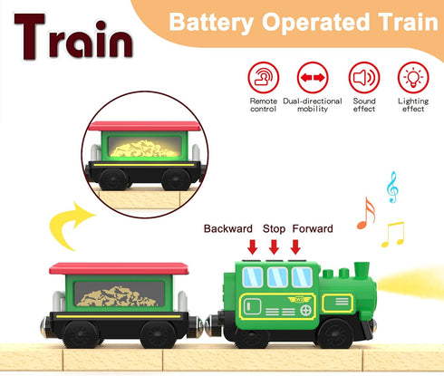 Set, Wooden Train Accessories Battery Operated Locomotive Train, Remote Control Train for Track Powerful Engine Train
