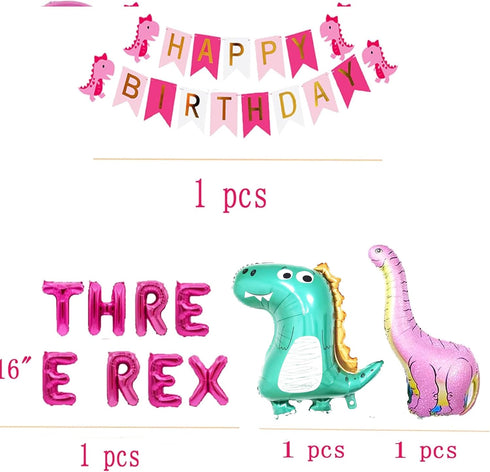 Dino-Rex Baby Girl 3rd Birthday Party Decorations - Pink Dinosaur Supplies for Celebrations