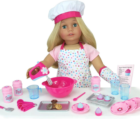 18 Inch Doll Baking Set of 23 Pcs. Fits American Girl Doll Furniture, Mini Doll Food Cookware Set | Doll Sized