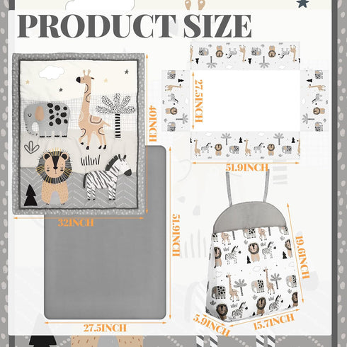 4 Set, Piece Woodland Forest Animals Crib Bedding Including Jungle Safari Crib Skirt, Blanket, Nursery Bed Sheet