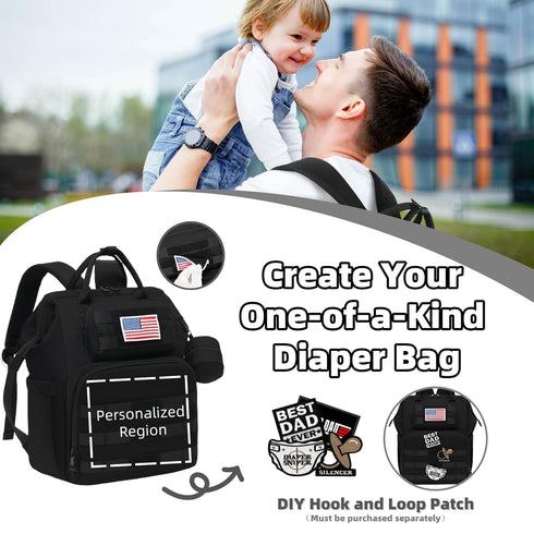 Backpack ROSEGIN Diaper Bag for Dad and Men, Large Travel Baby Bag with Changing Pad, Pacifier Case, Removable Flag