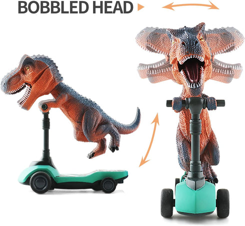 DINOBROS Dinosaur Scooter Toys - Pull Back Cars Mini Finger Kick Scooters, Dino Gift Sets for Kids 4-Pack