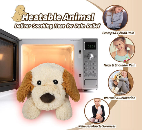 Puppy Stuffed Animals, Microwavable Stuffed Animal Adorable Fluffy Dog Plush for Warmth, Heatable & Coolable Lavender