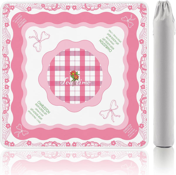 Gedgan Mahjong Mat - Elegant Bow & Lace Trim Design, Non-Slip Noise Reduction