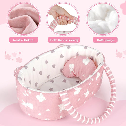 12'' Playset 11PCS Set Dreamon Baby Doll with Carrier Bassinet Bed, Baby Doll Accessories Includes Pacifier, Blanket