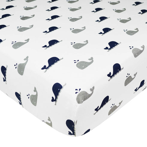 American Baby Company 100% Natural Cotton Fitted Crib Sheet 52" x 28", Navy Whale, Soft, Hypoallergenic Toddler Bed