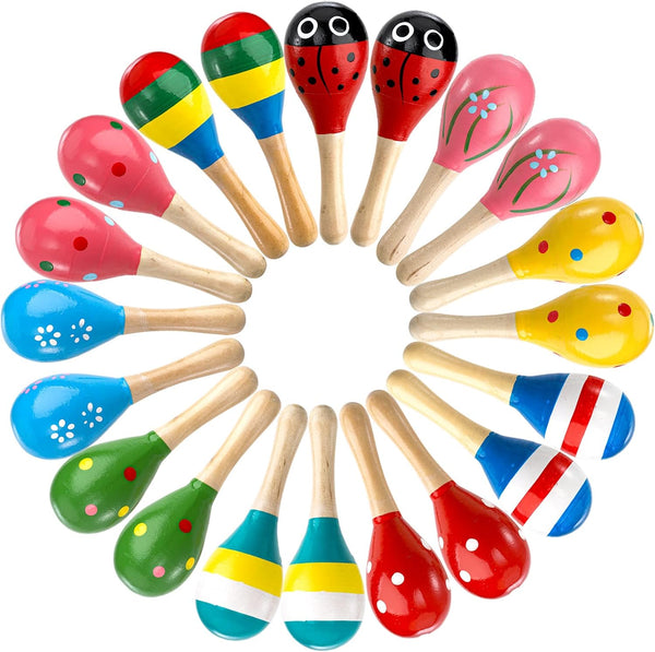 Hedume 20 Pack Mini Wooden Festival Maracas, Kids Baby Rattles, Shaker Sand Hammer Toy for Party Favors