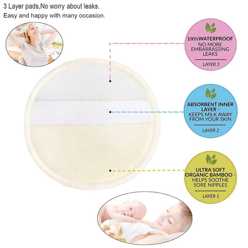 '-10 4.7") PINOWU Nursing Pads Washable Pads + Wet Bag + Wash Bag, Breastfeeding Nipple Pads (Large