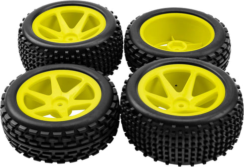 4Pcs HIRCQOO OD 88mm/3.46" Front Rear Rubber Tire Tyre & Plastic Wheel Rims 12mm Hex Compatible with Redcat Shockwave HPI HSP ExceedRC Kyosho 1/10 Scale Off Road Buggy (Yellow) by HIRCQOO