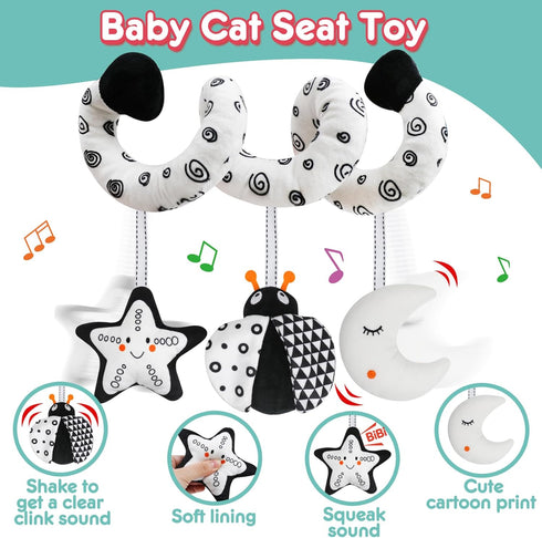 GKDOMS Baby Spiral Hanging Stroller and Car Seat Toys Black and White High Contrast Sensory Toy Newborn Plush Activity