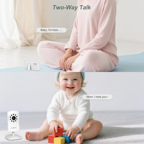 HelloBaby 2 2.4'' 1000ft Monitor with Cameras, Portable Travel Screen Baby Monitor No WiFi, Long Range Video Baby