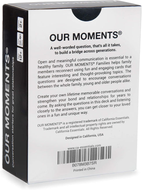 OUR MOMENTS Families: 100 Conversation Starter Cards for Families - Relationship Building for Car Travel & Family