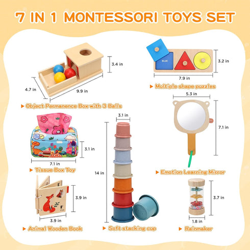 Flyxingxia 6-12 7 1 Montessori Toys for Babies Months, in Wooden Educational Development Toys Sensory Learning Gift