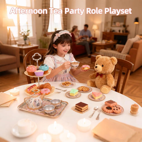Set Set Playset 3-7 Tea Party for Girl, Tea Time Toys Including Tea Dessert Carrying Case, Kids Picnic Pretend