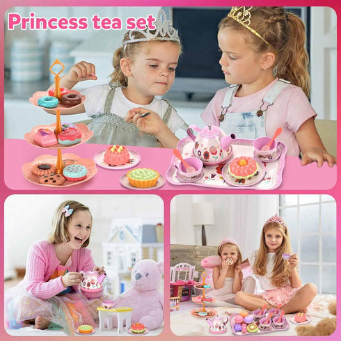Set 3-6 Set, Lajeje Tea Party for Toddlers & Little Girls Ages Princess Pretend Play Kitchen Toy with Tin Tea Desserts