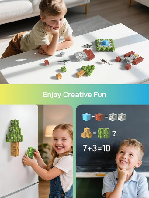 108PCS, 6 3-5, 4-8, Veecafiodi Magnetic Blocks Dinosaur Magnetic Building Blocks with Dinosaur Figures, Magnetic Blocks
