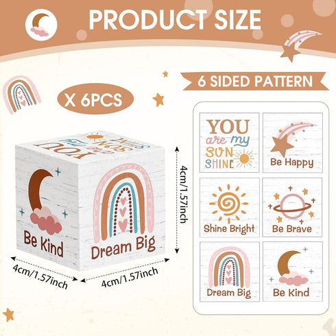 Vertintong 6 1.6 Inch Pcs Inspirational Boho Rainbow Nursery Decor Baby Wooden Blocks Sun Clouds Butterfly Decor