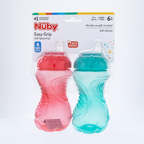 Nuby Easy Grip Cup, 10 Ounce, No-Spill, 2-Pack, Colors May Vary