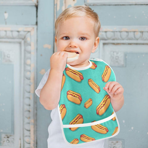 IHCVHQX 1 Pack Baby Feeding Bibs with Catcher Pocket Hot Dogs Green Toddler Sleeveless Teething Bib