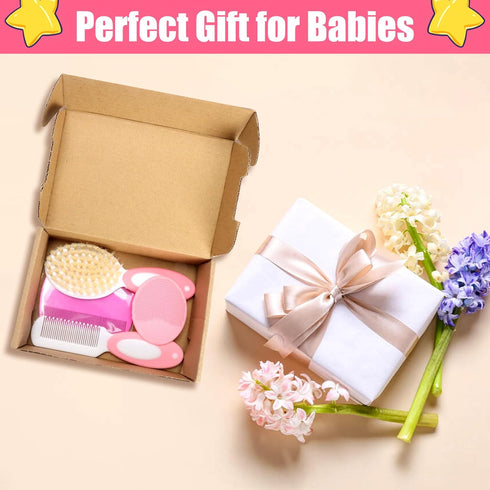 Set, 4Pcs Baby Hair Brush and Comb Baby Soft Bristles Brush Cradle Cap Brush Hair Comb for Newborns Toddlers Boys Girls